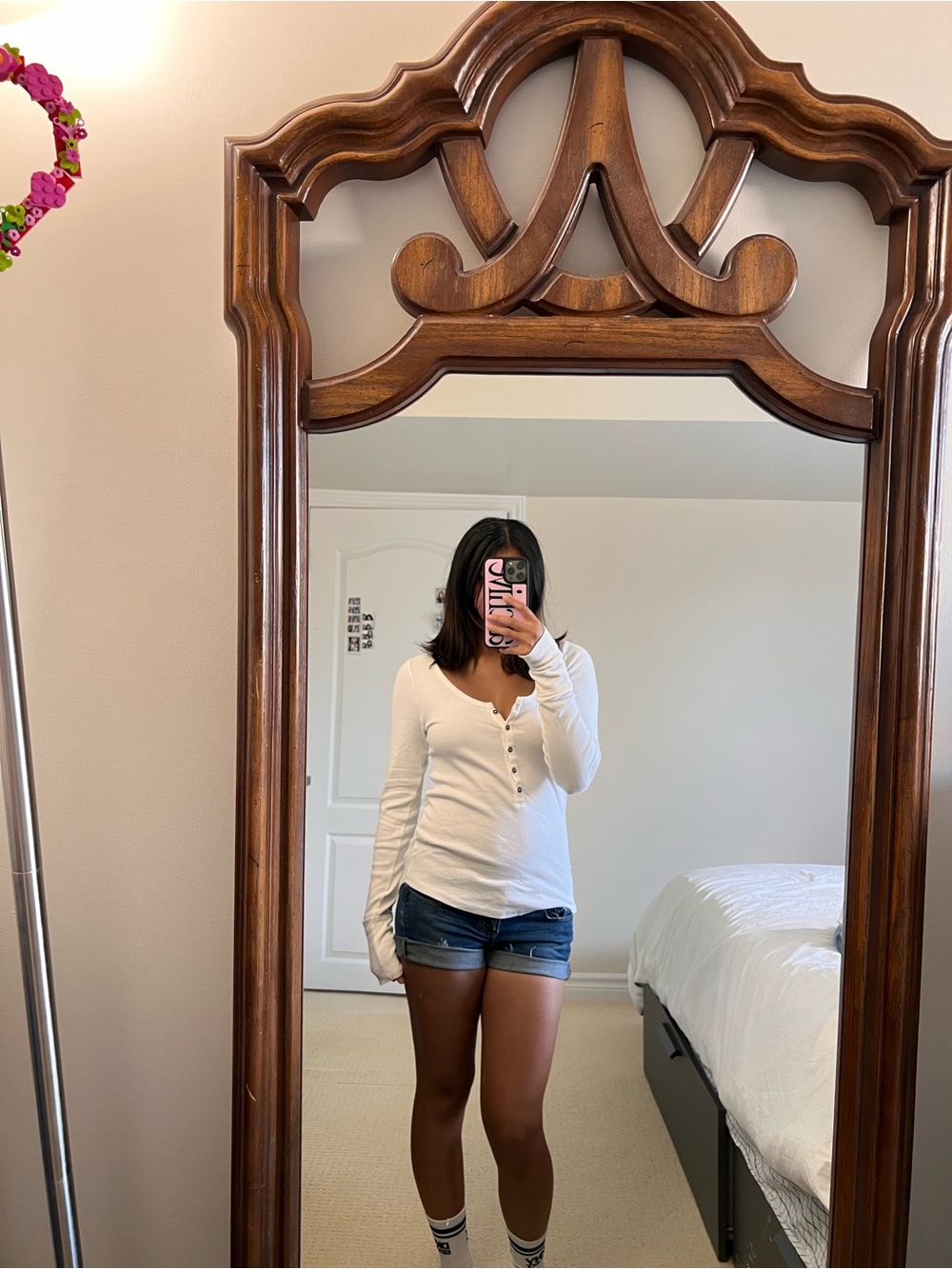Hollister White Long-Sleeve Ribbed Henley Top